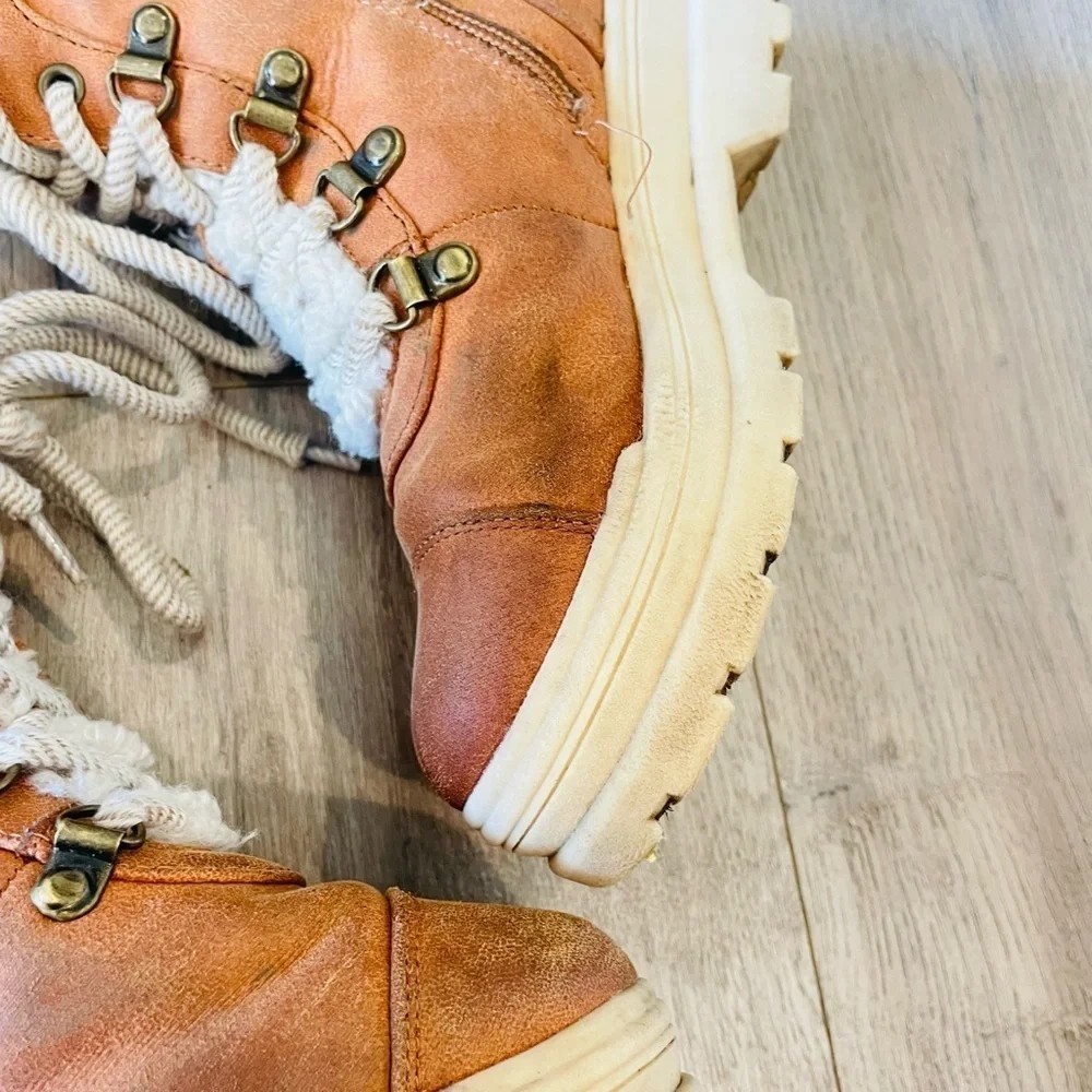 Art Class Girl’s Willa Zipper Lace-Up Combat Shearling Brown Faux Suede Boots 13